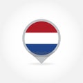 Flag of Holland round in shape of map pointer or marker. The Netherlands, Dutch national symbol icon. Vector illustration Royalty Free Stock Photo